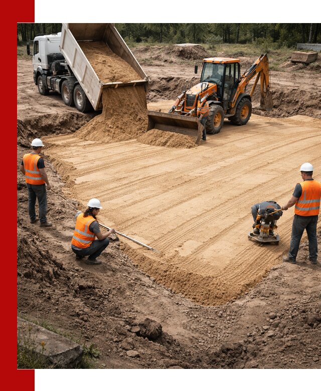 Устройство песчаной подушки для фундаментов и дорог в грозном